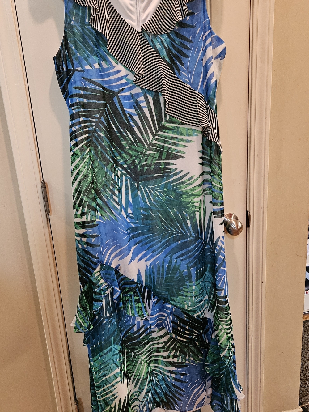 Calvin Klein Black and White Striped Tropical Dress